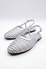 Women’s Tomato Store Braided Slingback Flats Basket Weave Texture Covers The Pointed Upper Slim Buckle Strap Open Back Shape Duck Sandals