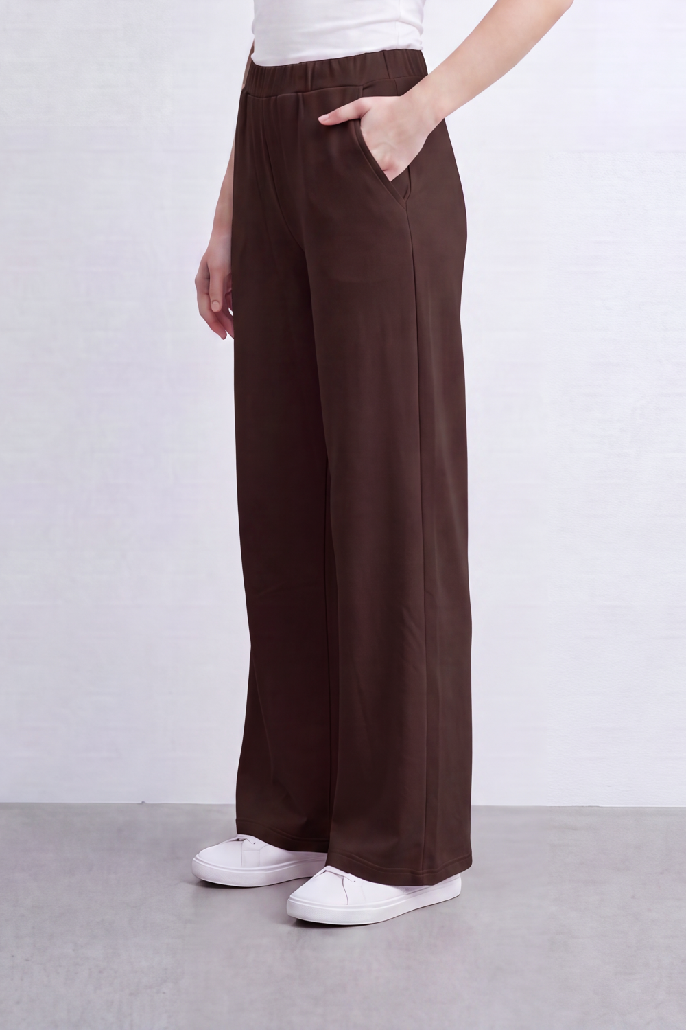 Women’s Tomato Store Heather Flow Pants Melange Soft Texture Elastic Waist Side Pockets Full Wide Leg Shape