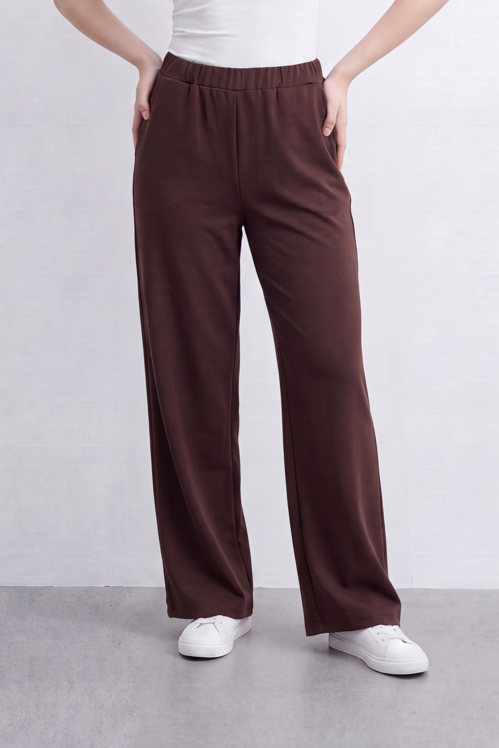Women’s Tomato Store Heather Flow Pants Melange Soft Texture Elastic Waist Side Pockets Full Wide Leg Shape