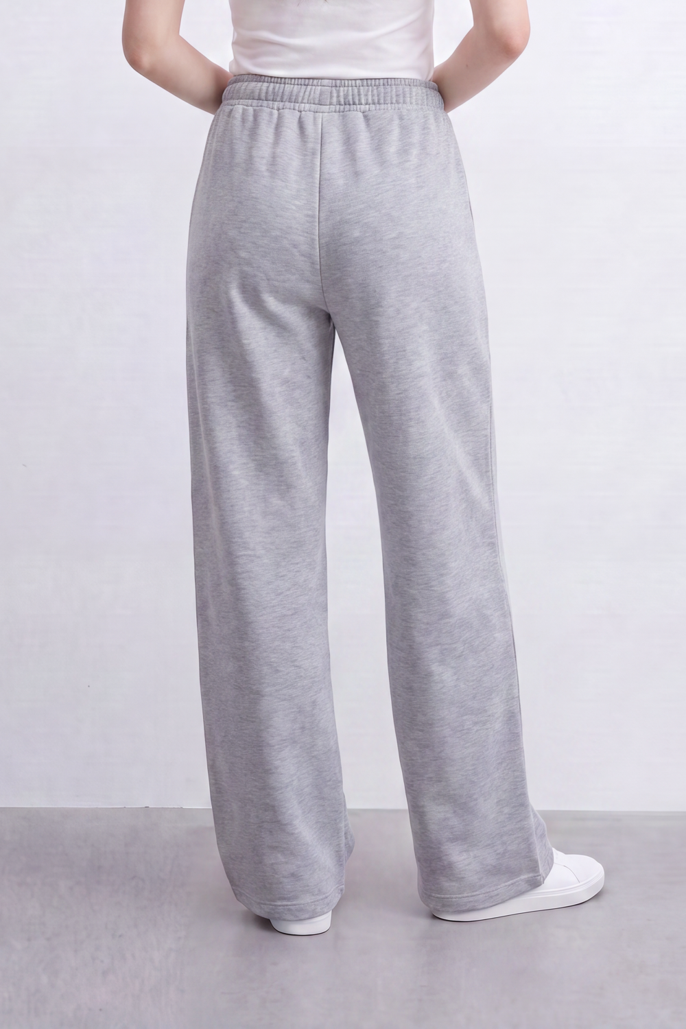 Women’s Tomato Store Heather Flow Pants Melange Soft Texture Elastic Waist Side Pockets Full Wide Leg Shape