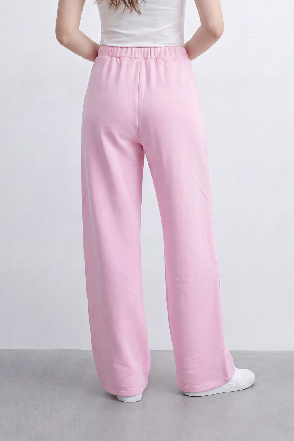 Women’s Tomato Store Heather Flow Pants Melange Soft Texture Elastic Waist Side Pockets Full Wide Leg Shape