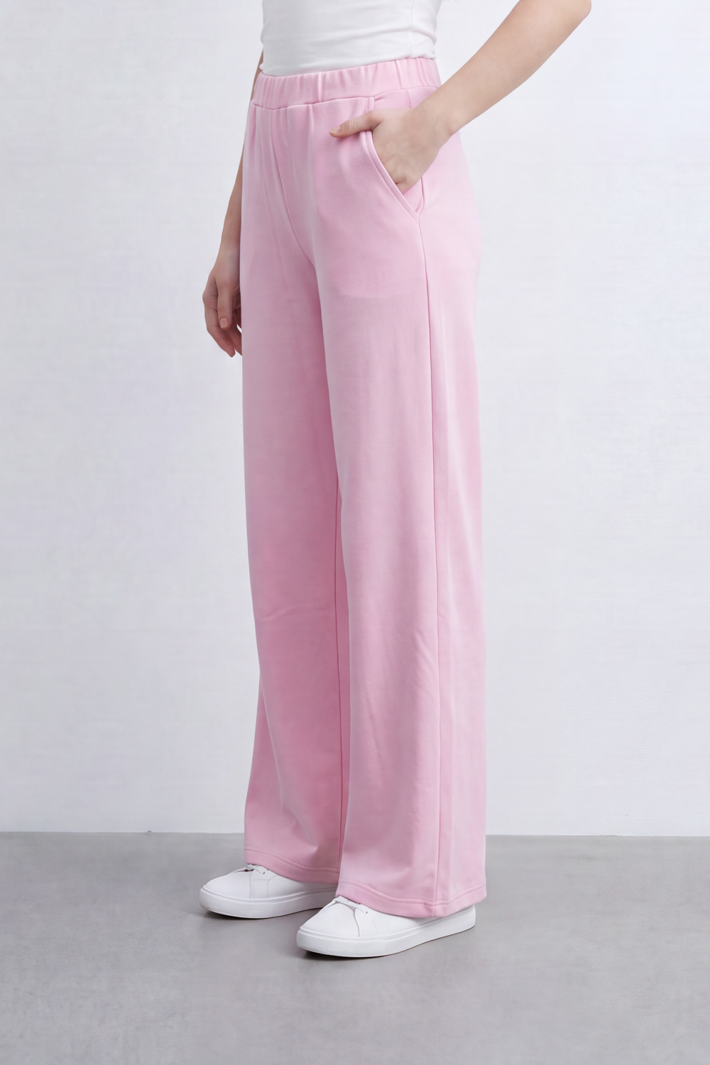 Women’s Tomato Store Heather Flow Pants Melange Soft Texture Elastic Waist Side Pockets Full Wide Leg Shape