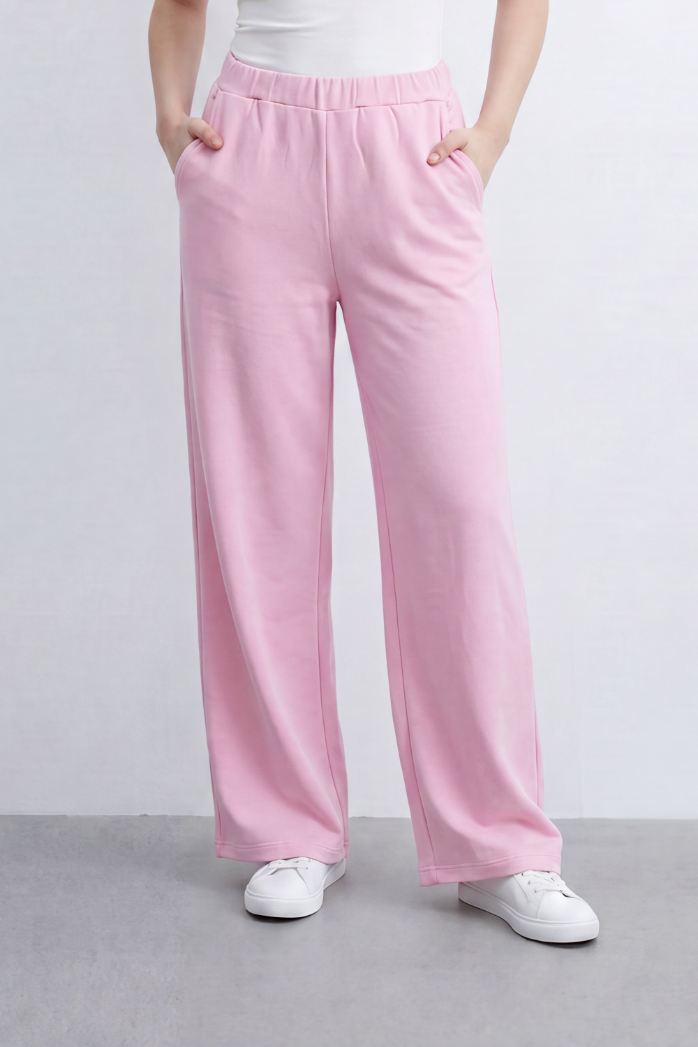 Women’s Tomato Store Heather Flow Pants Melange Soft Texture Elastic Waist Side Pockets Full Wide Leg Shape