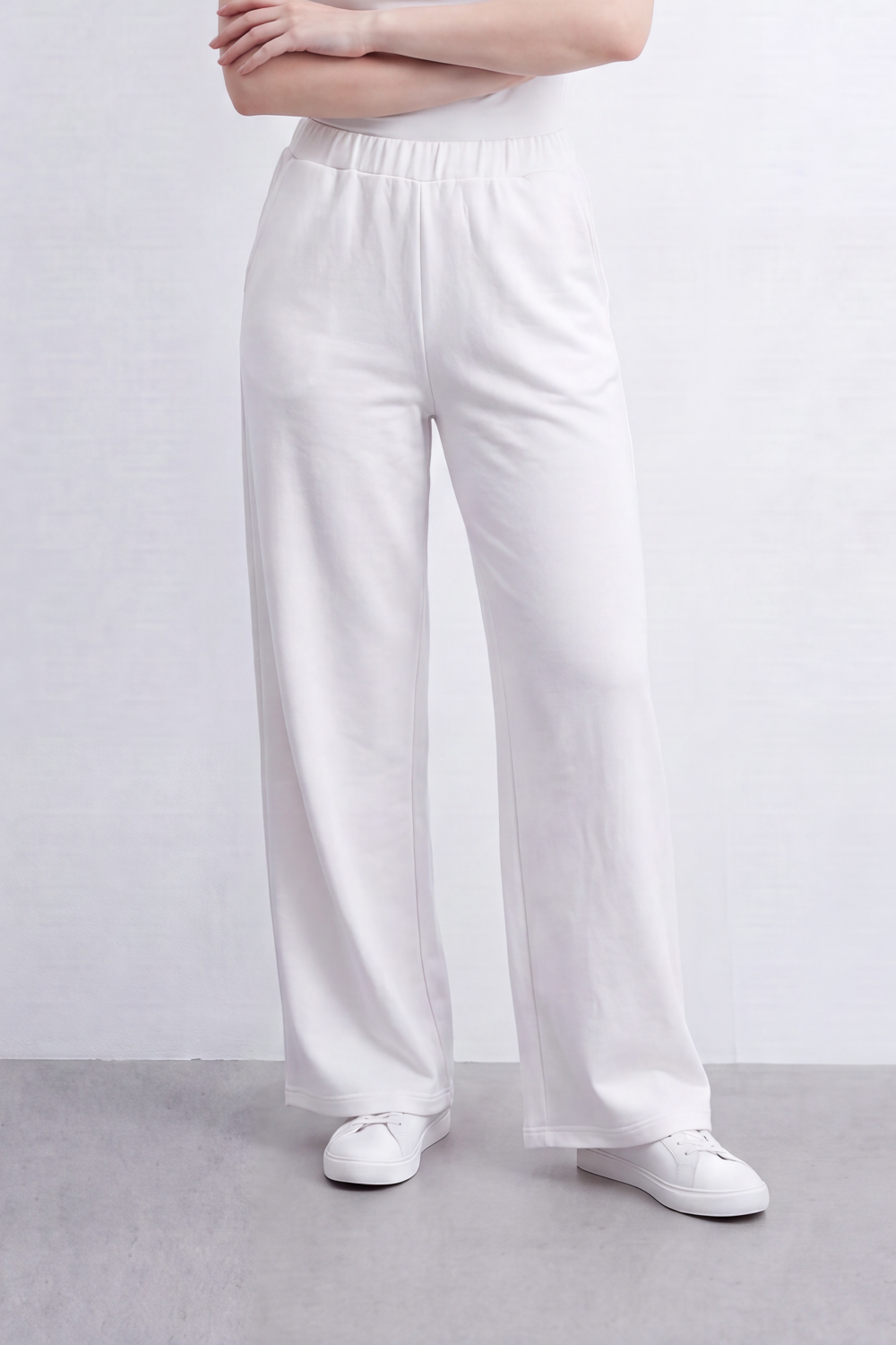 Women’s Tomato Store Heather Flow Pants Melange Soft Texture Elastic Waist Side Pockets Full Wide Leg Shape