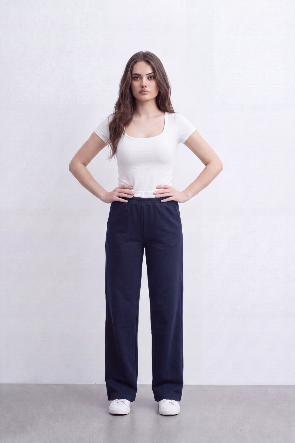 Women’s Tomato Store Soft Track Wide Sweatpants Smooth Brushed Texture Across A Plain Surface Center Seam Lines