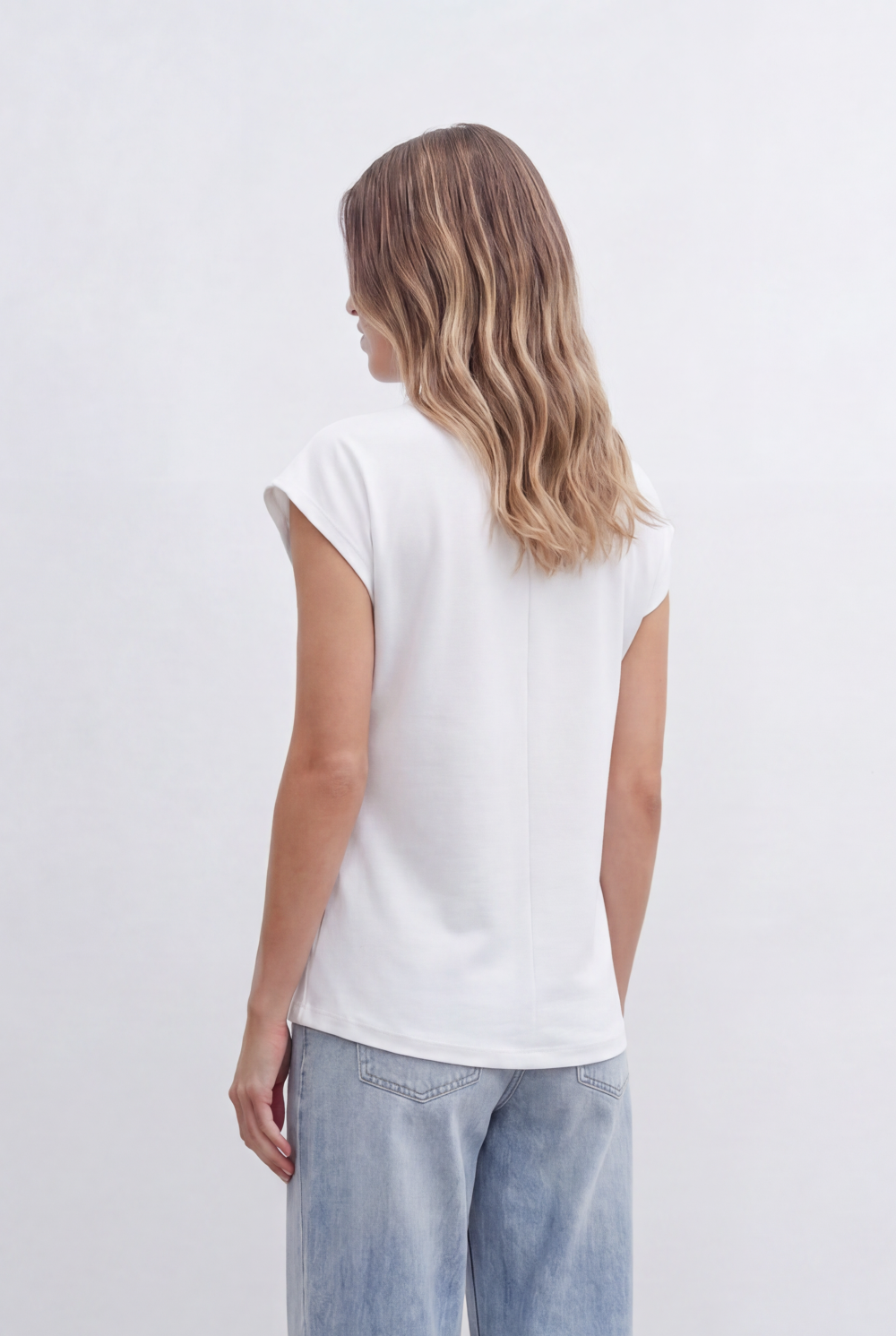 Women’s Tomato Store Top Soft Draped Side Detail Mock Neck Design Cap Sleeves