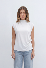 Women’s Tomato Store Top Soft Draped Side Detail Mock Neck Design Cap Sleeves