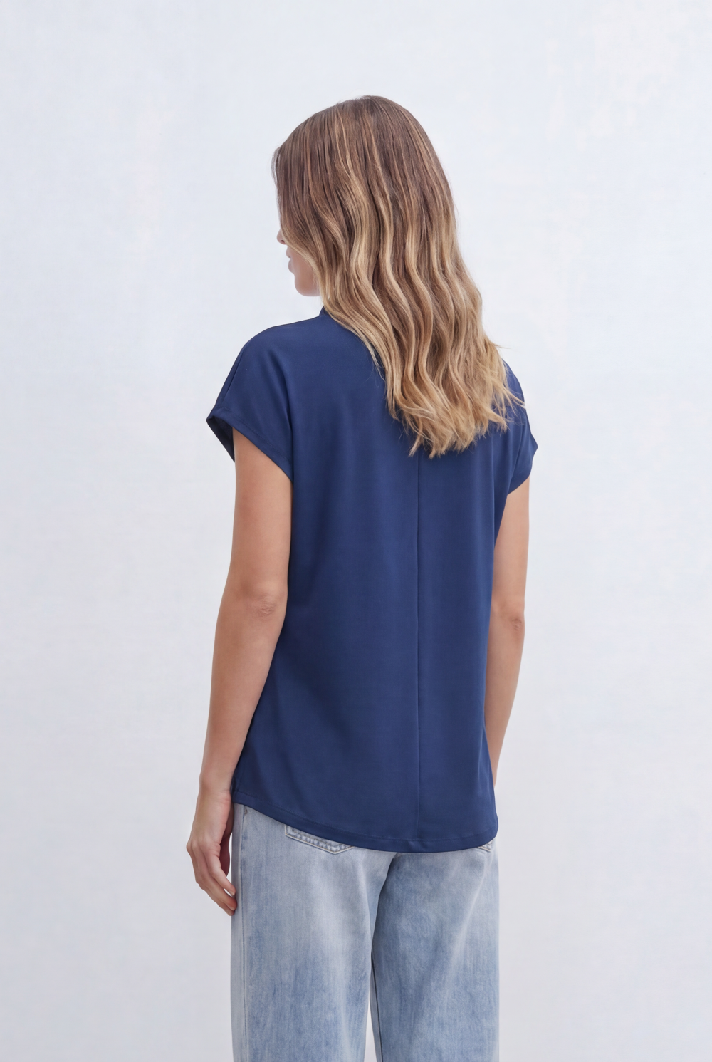 Women’s Tomato Store Top Soft Draped Side Detail Mock Neck Design Cap Sleeves