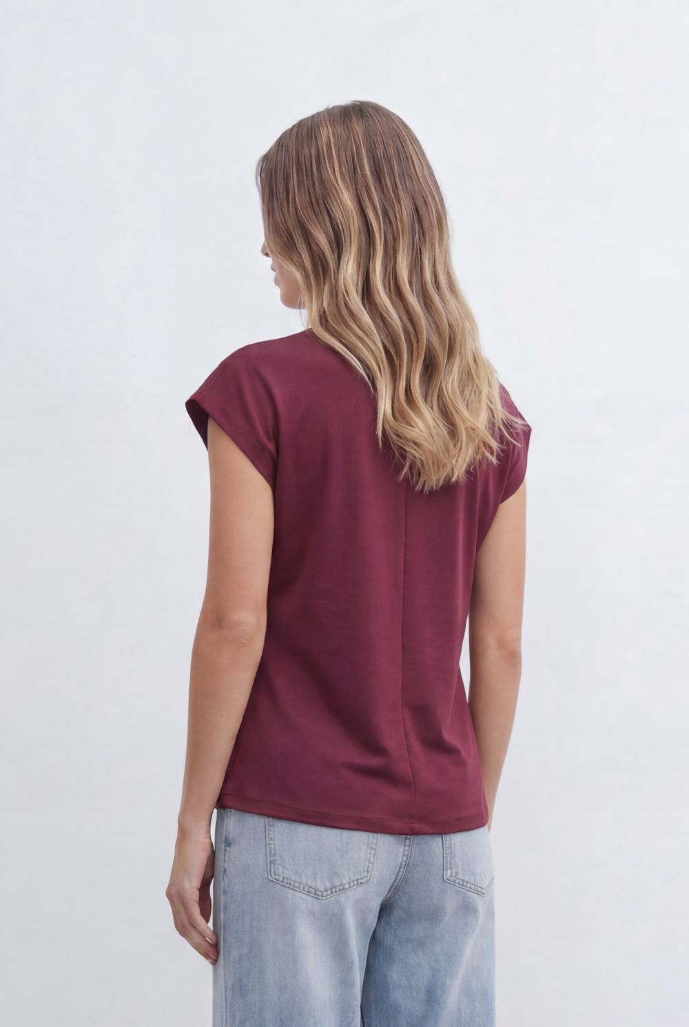 Women’s Tomato Store Top Soft Draped Side Detail Mock Neck Design Cap Sleeves