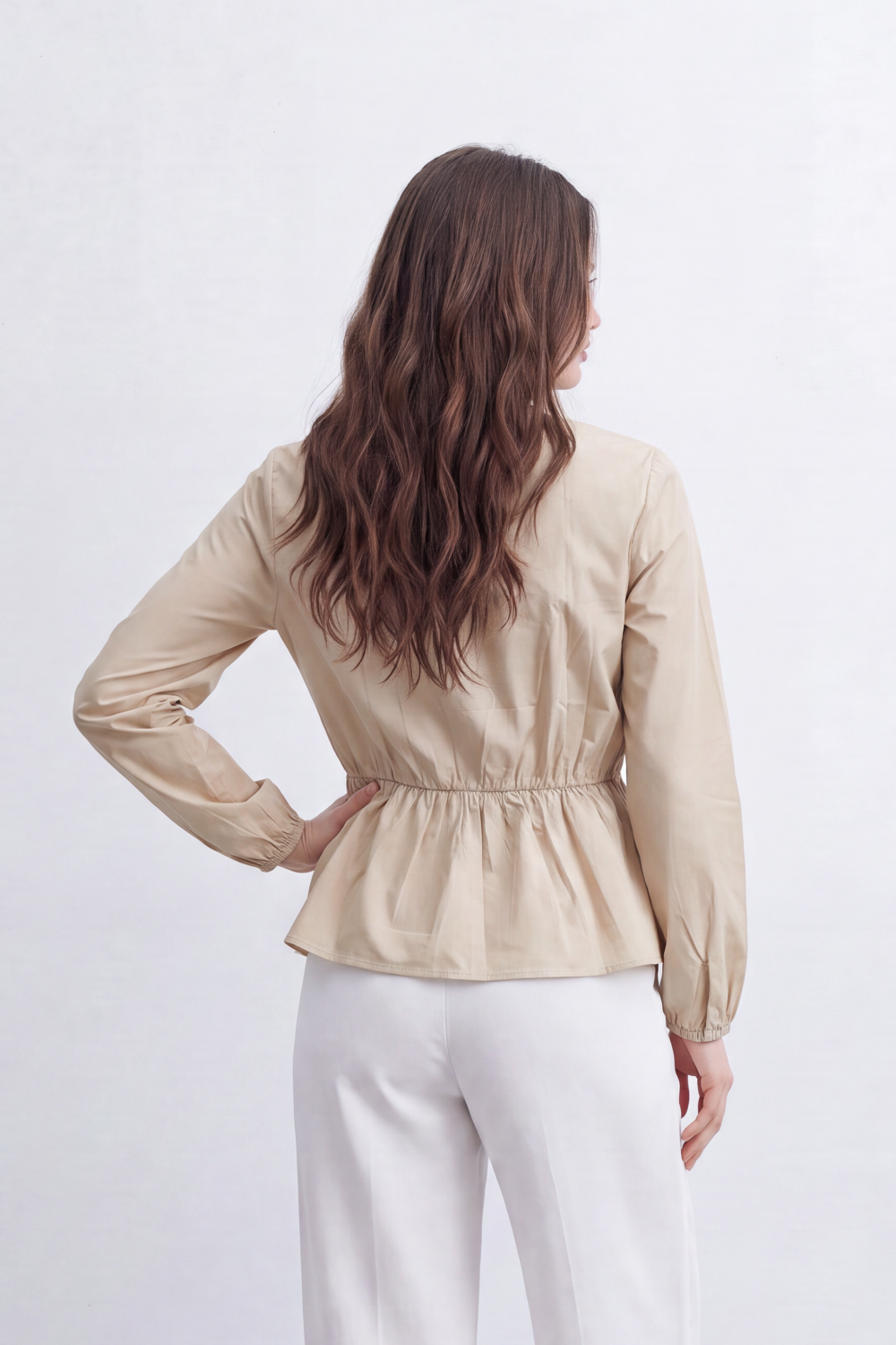 Women’s Tomato Store Pintuck Muse Blouse Washed Grain Surface Shaped Structured Pintuck Waist