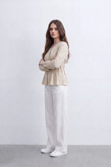 Women’s Tomato Store Pintuck Muse Blouse Washed Grain Surface Shaped Structured Pintuck Waist