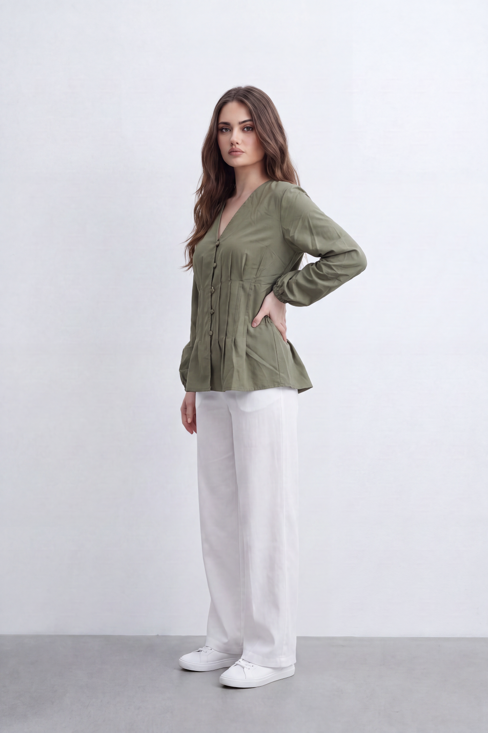 Women’s Tomato Store Pintuck Muse Blouse Washed Grain Surface Shaped Structured Pintuck Waist