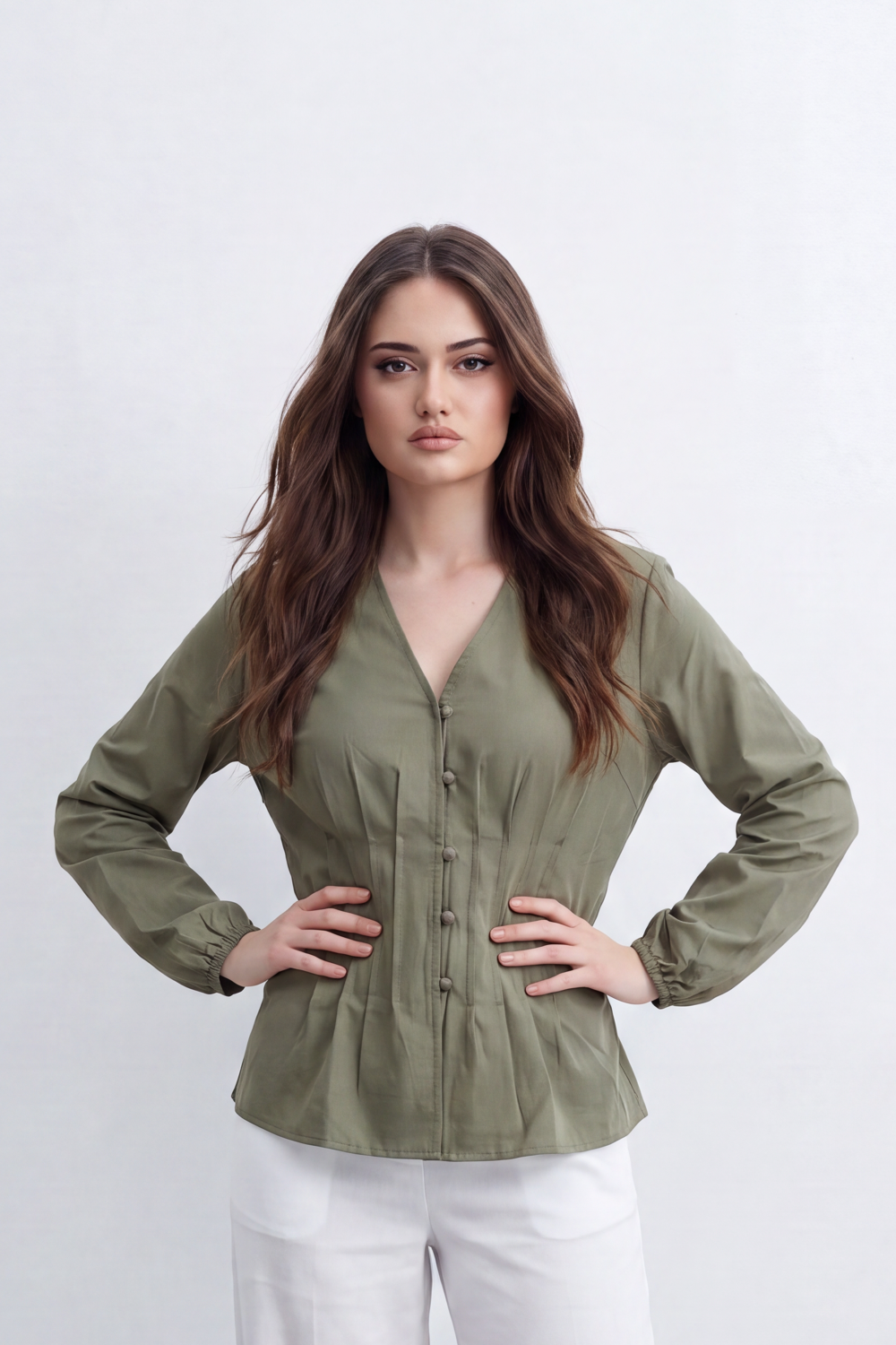 Women’s Tomato Store Pintuck Muse Blouse Washed Grain Surface Shaped Structured Pintuck Waist