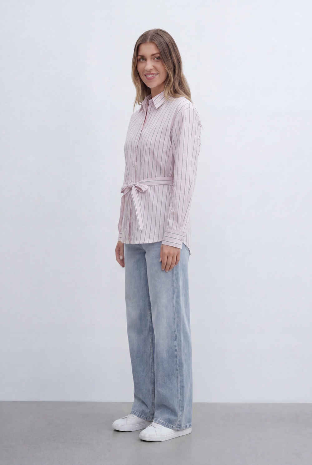 Women’s Tomato Store Classic Striped Blouse With Adjustable Waist Tie Button Front Design