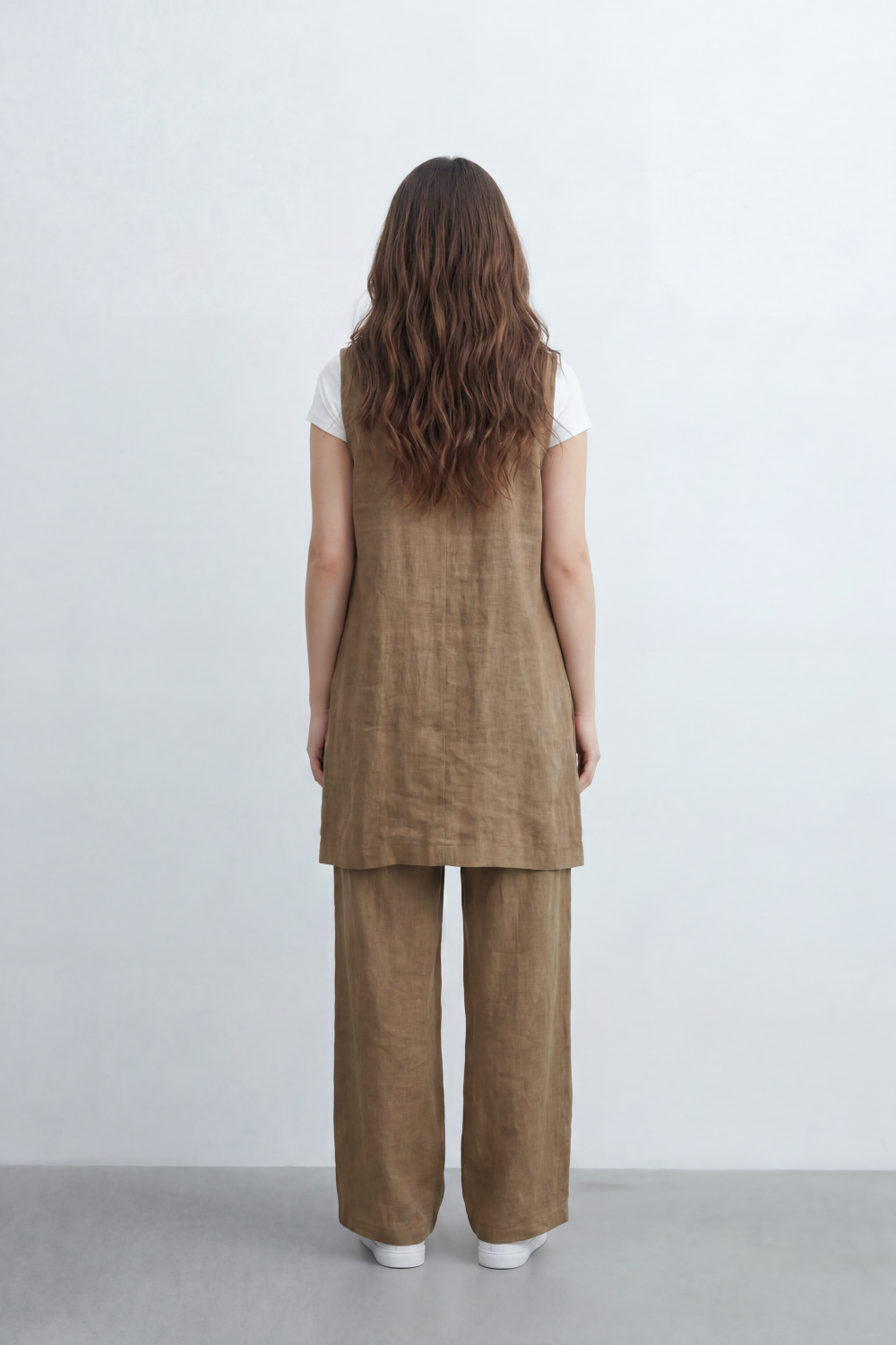 Women’s Tomato Store Nomad Linen Co-Ord Set With Crinkle Slub Texture Plain Dyed Surface Draped Outfit Paperbag Waist Front Tie Detail Relaxed Flowing Fit