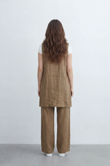 Women’s Tomato Store Nomad Linen Co-Ord Set With Crinkle Slub Texture Plain Dyed Surface Draped Outfit Paperbag Waist Front Tie Detail Relaxed Flowing Fit