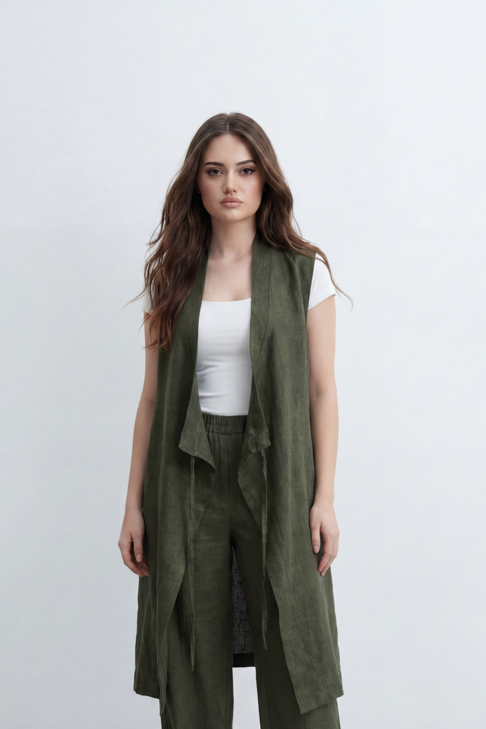 Women’s Tomato Store Nomad Linen Co-Ord Set With Crinkle Slub Texture Plain Dyed Surface Draped Outfit Paperbag Waist Front Tie Detail Relaxed Flowing Fit