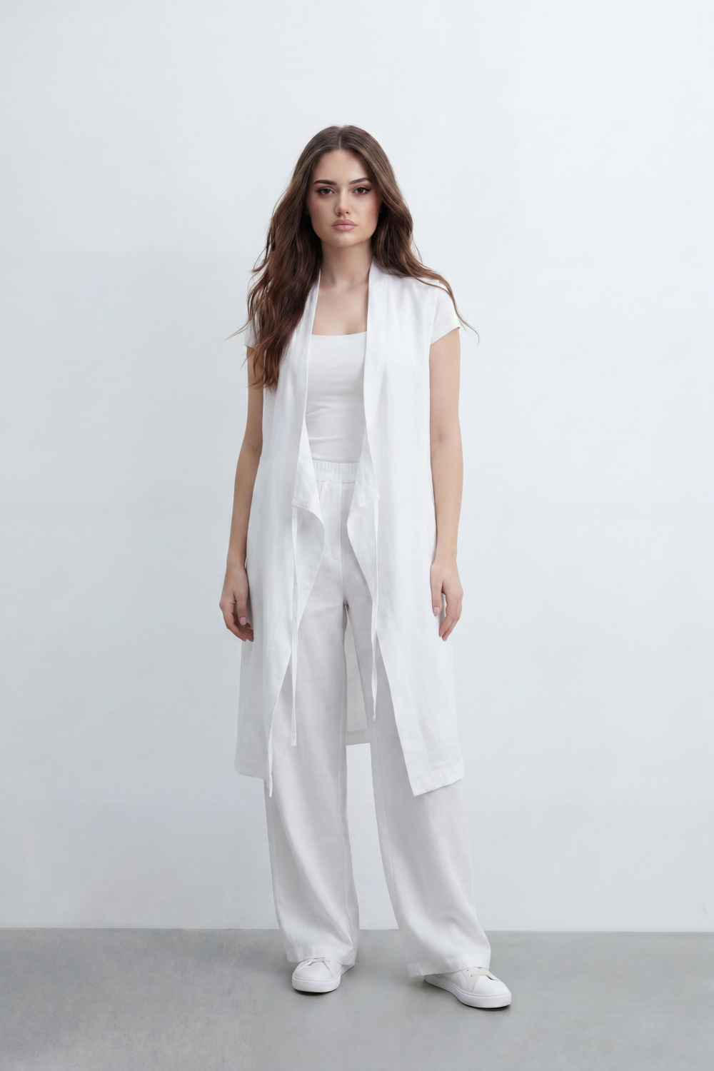 Women’s Tomato Store Nomad Linen Co-Ord Set With Crinkle Slub Texture Plain Dyed Surface Draped Outfit Paperbag Waist Front Tie Detail Relaxed Flowing Fit