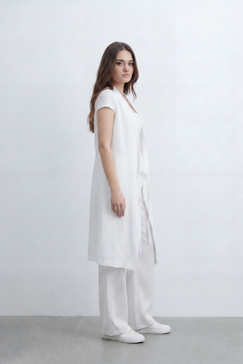 Women’s Tomato Store Nomad Linen Co-Ord Set With Crinkle Slub Texture Plain Dyed Surface Draped Outfit Paperbag Waist Front Tie Detail Relaxed Flowing Fit