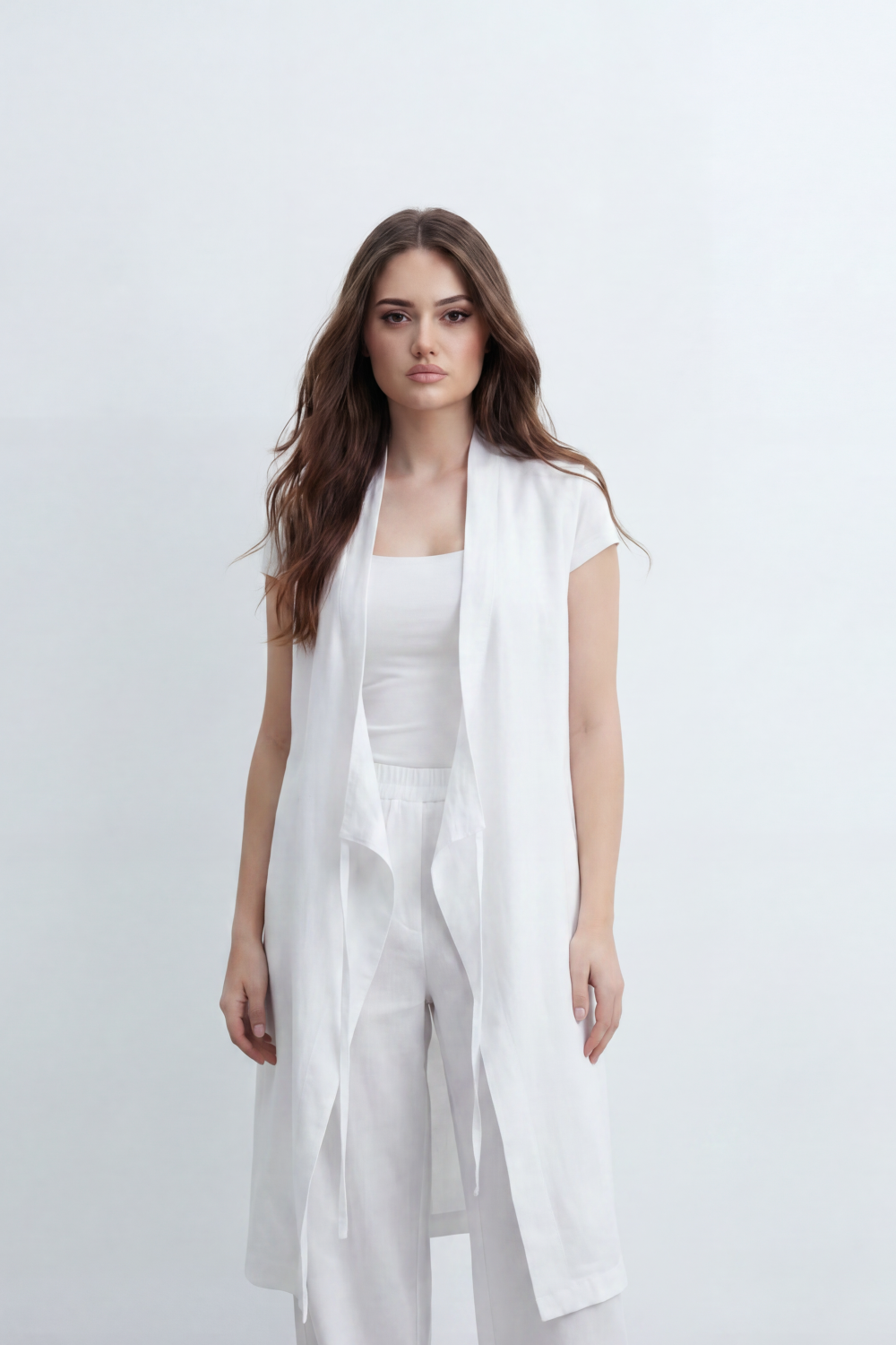 Women’s Tomato Store Nomad Linen Co-Ord Set With Crinkle Slub Texture Plain Dyed Surface Draped Outfit Paperbag Waist Front Tie Detail Relaxed Flowing Fit