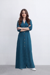 Women’s Tomato Store Flow Maxi Dress Crinkled Slub Surface Button Front Back Keyhole Detail Long Flowing Shape