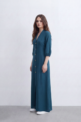 Women’s Tomato Store Flow Maxi Dress Crinkled Slub Surface Button Front Back Keyhole Detail Long Flowing Shape