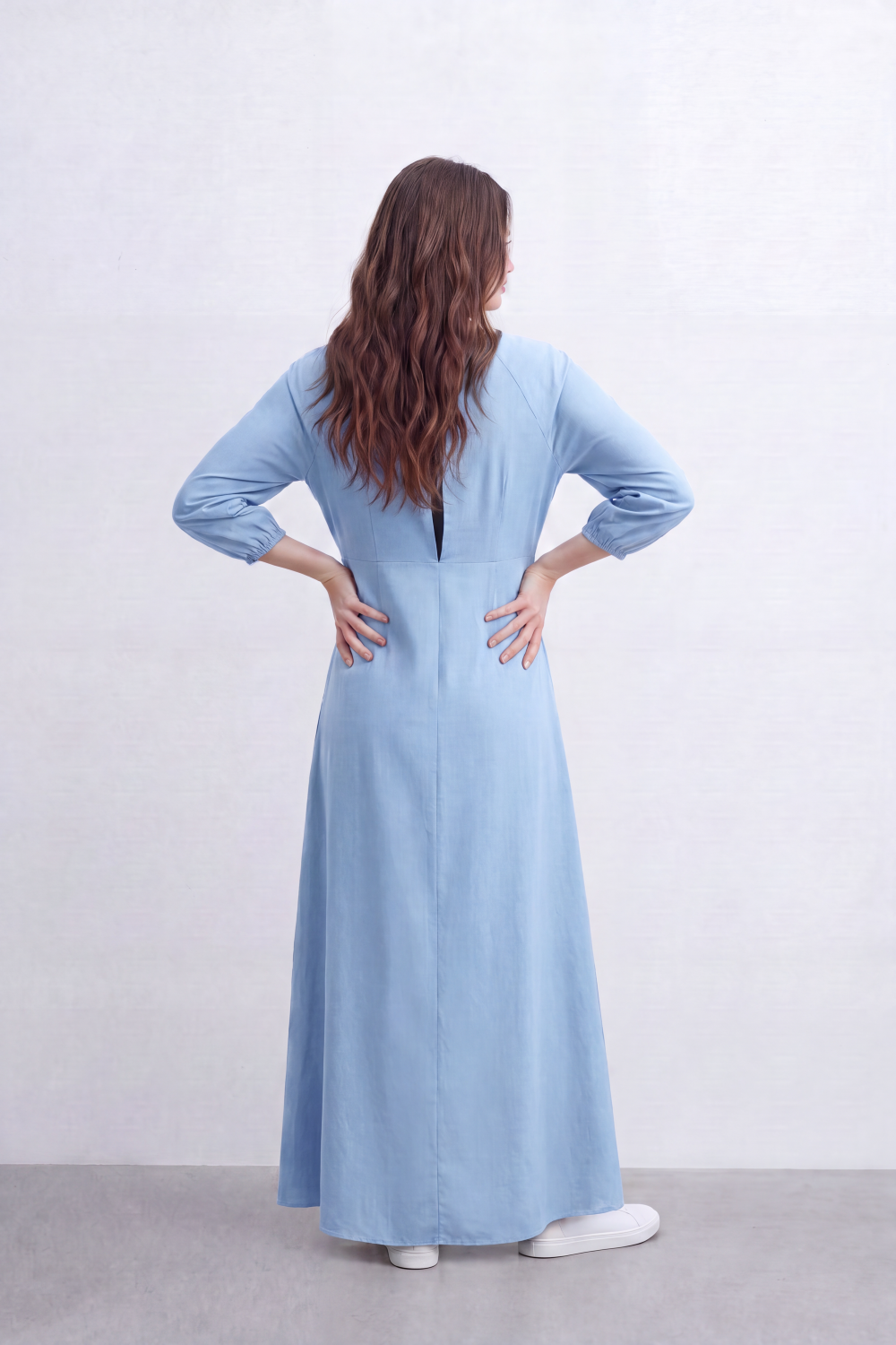 Women’s Tomato Store Flow Maxi Dress Crinkled Slub Surface Button Front Back Keyhole Detail Long Flowing Shape