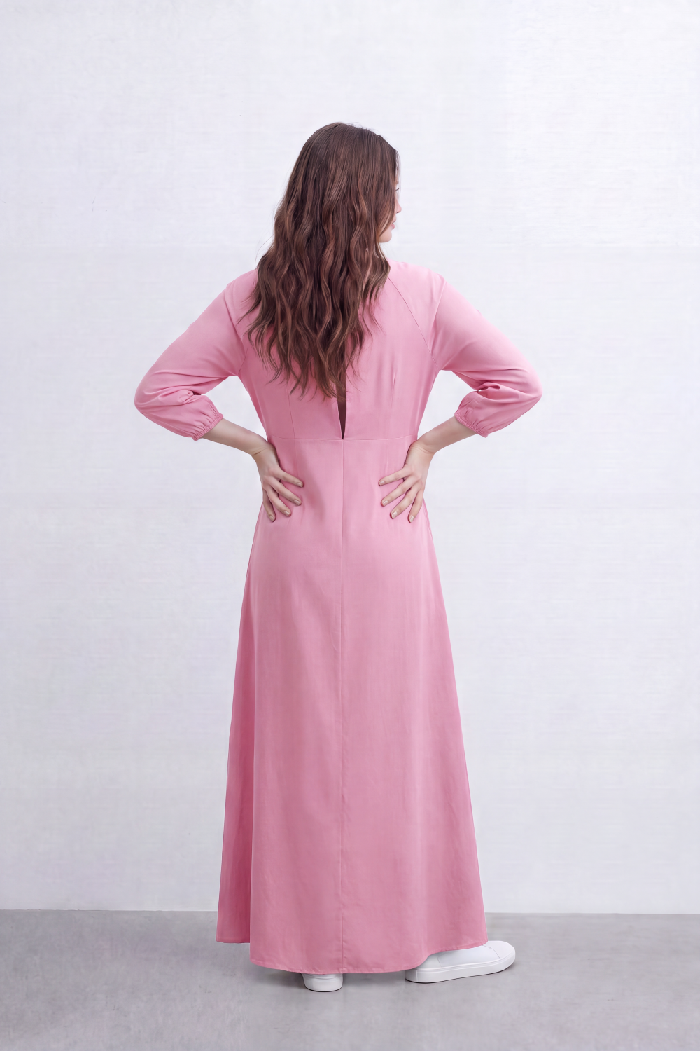 Women’s Tomato Store Flow Maxi Dress Crinkled Slub Surface Button Front Back Keyhole Detail Long Flowing Shape