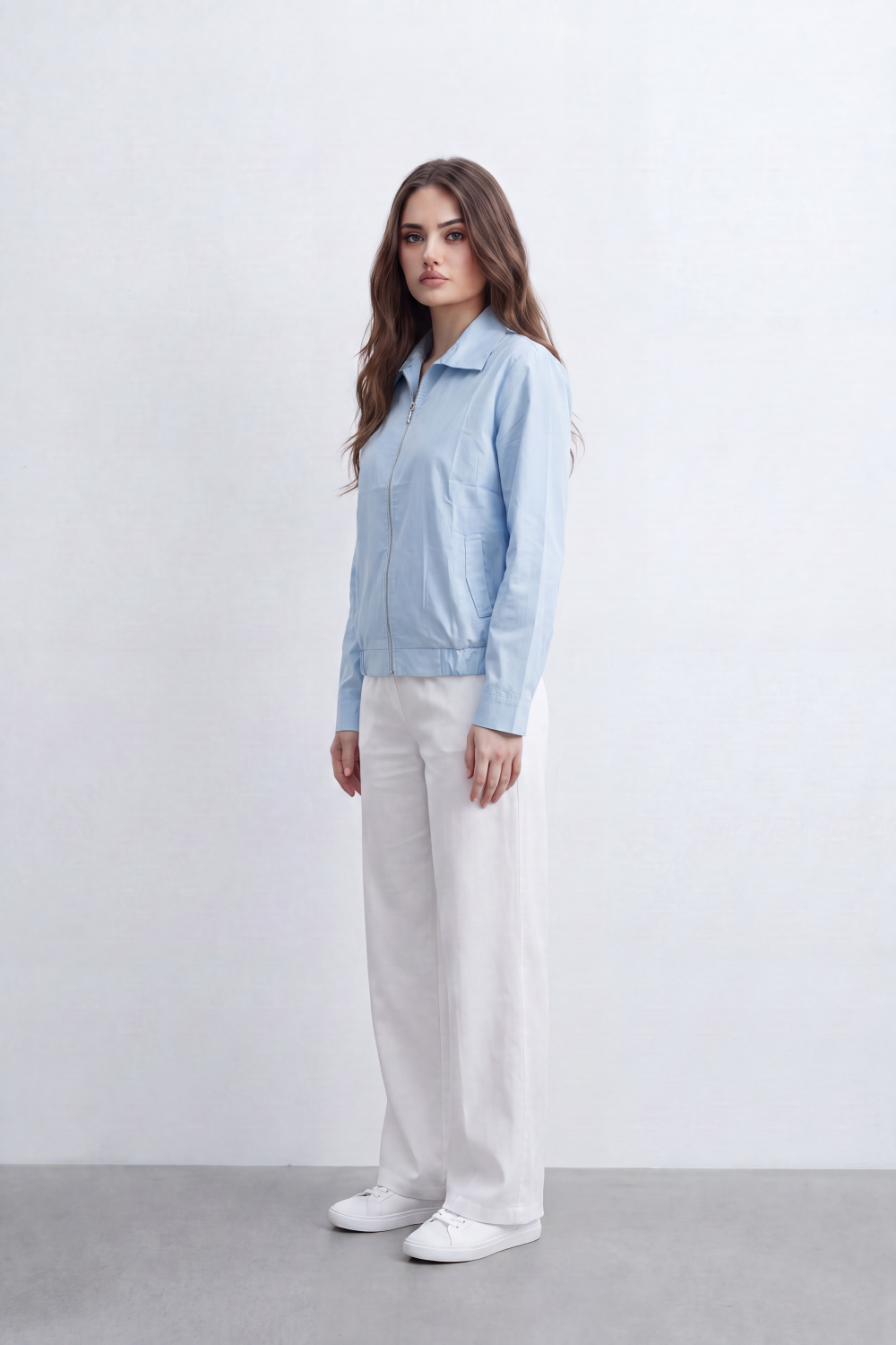 Women’s Tomato Store Utility Blouse Subtle Washed Grain Zip Front Patch Pocket Detail Slant Pockets