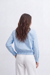 Women’s Tomato Store Utility Blouse Subtle Washed Grain Zip Front Patch Pocket Detail Slant Pockets