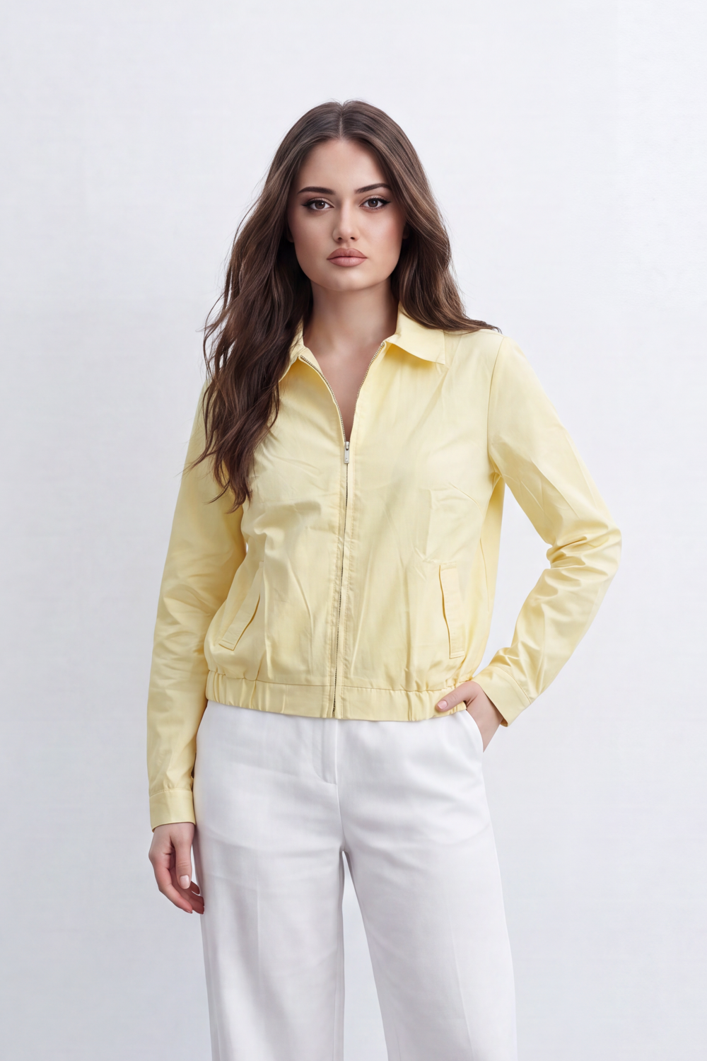 Women’s Tomato Store Utility Blouse Subtle Washed Grain Zip Front Patch Pocket Detail Slant Pockets