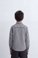Boy's Tomato Store Crisp Cotton Poplin Shirt Bold Vertical Stripe Design Long Sleeve