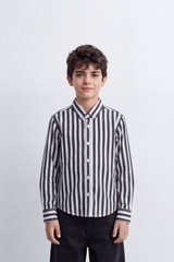 Boy's Tomato Store Crisp Cotton Poplin Shirt Bold Vertical Stripe Design Long Sleeve