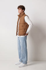 Men's Tomato Store Winter Puffer Vest Sleeveless High Neck Full-Zip Front Chest Badge Detail Waterproof
