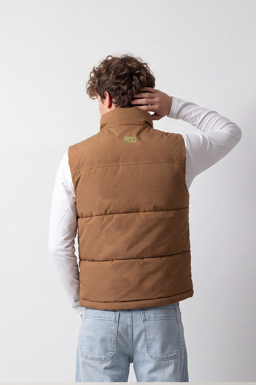 Men's Tomato Store Winter Puffer Vest Sleeveless High Neck Full-Zip Front Chest Badge Detail Waterproof