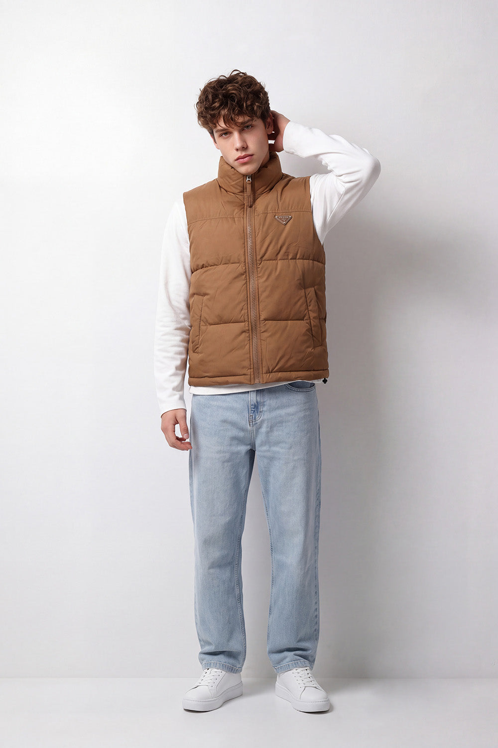 Men's Tomato Store Winter Puffer Vest Sleeveless High Neck Full-Zip Front Chest Badge Detail Waterproof