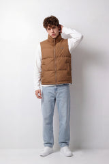 Men's Tomato Store Winter Puffer Vest Sleeveless High Neck Full-Zip Front Chest Badge Detail Waterproof