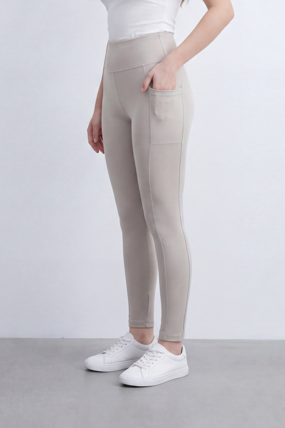 Women's Tomato Store Stretch Jersey Leggings High-Rise Waist Side Pocket Detail Sleek Body Fit
