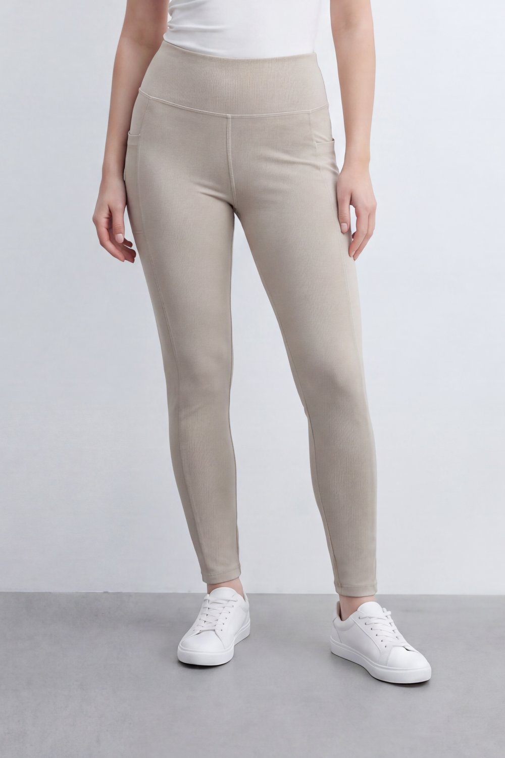 Women's Tomato Store Stretch Jersey Leggings High-Rise Waist Side Pocket Detail Sleek Body Fit