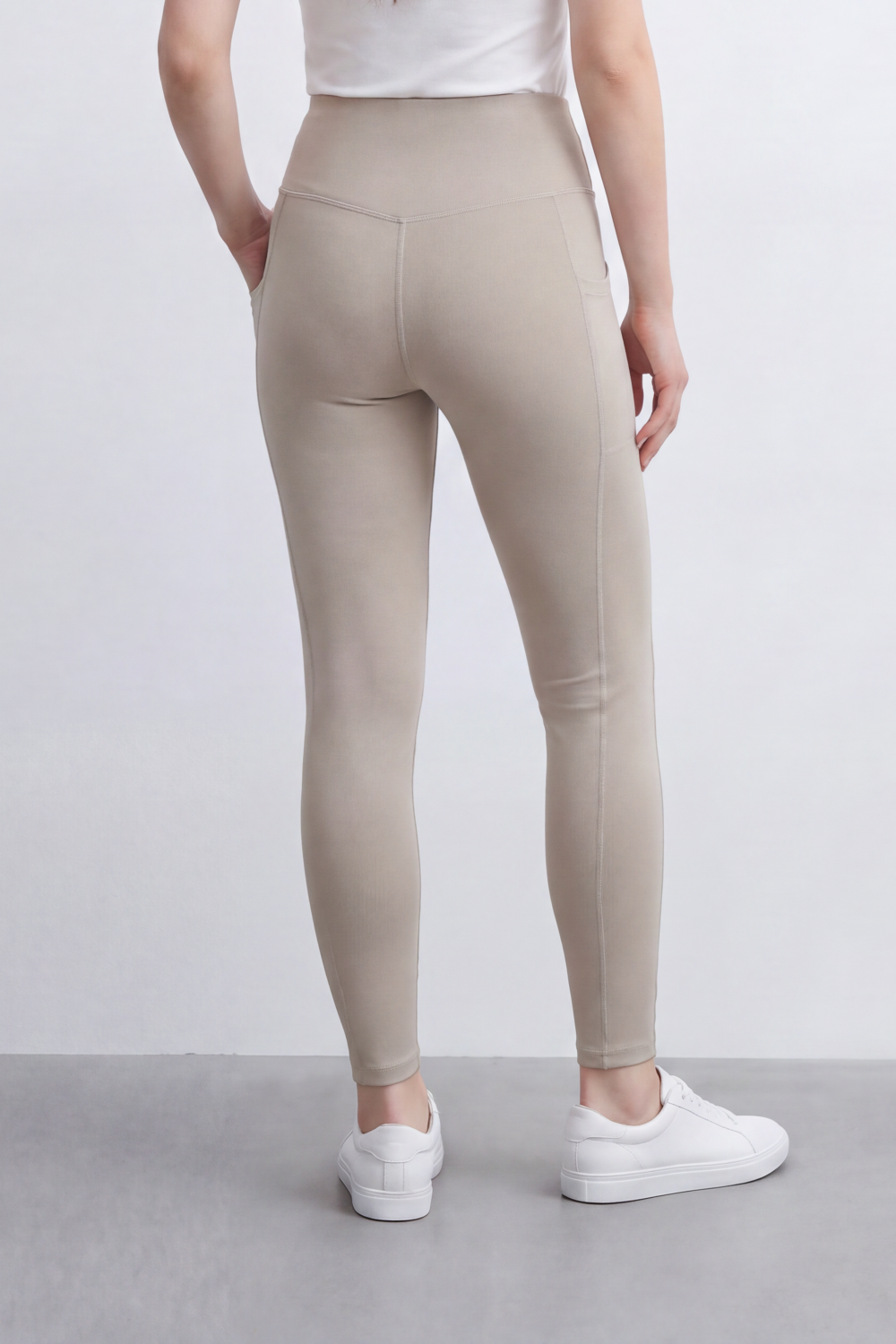 Women's Tomato Store Stretch Jersey Leggings High-Rise Waist Side Pocket Detail Sleek Body Fit