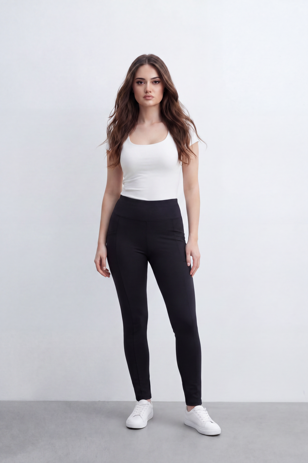 Women's Tomato Store Stretch Jersey Leggings High-Rise Waist Side Pocket Detail Sleek Body Fit