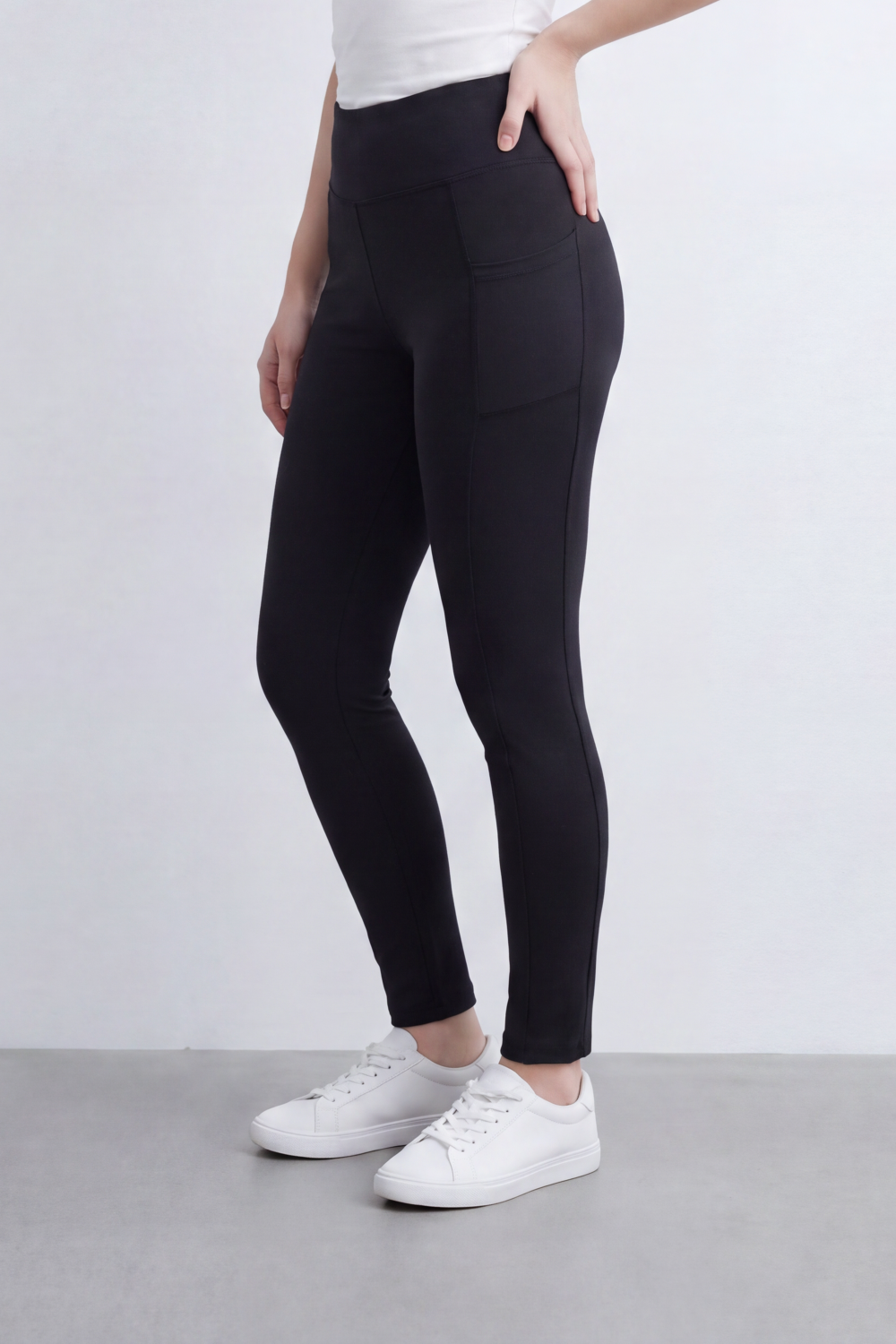 Women's Tomato Store Stretch Jersey Leggings High-Rise Waist Side Pocket Detail Sleek Body Fit