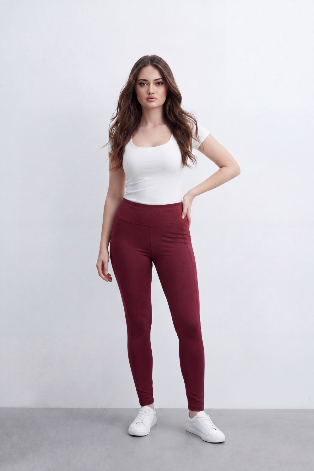 Women's Tomato Store Stretch Jersey Leggings High-Rise Waist Side Pocket Detail Sleek Body Fit