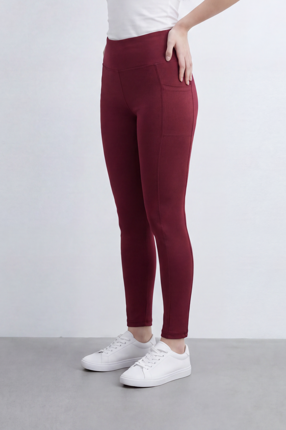 Women's Tomato Store Stretch Jersey Leggings High-Rise Waist Side Pocket Detail Sleek Body Fit