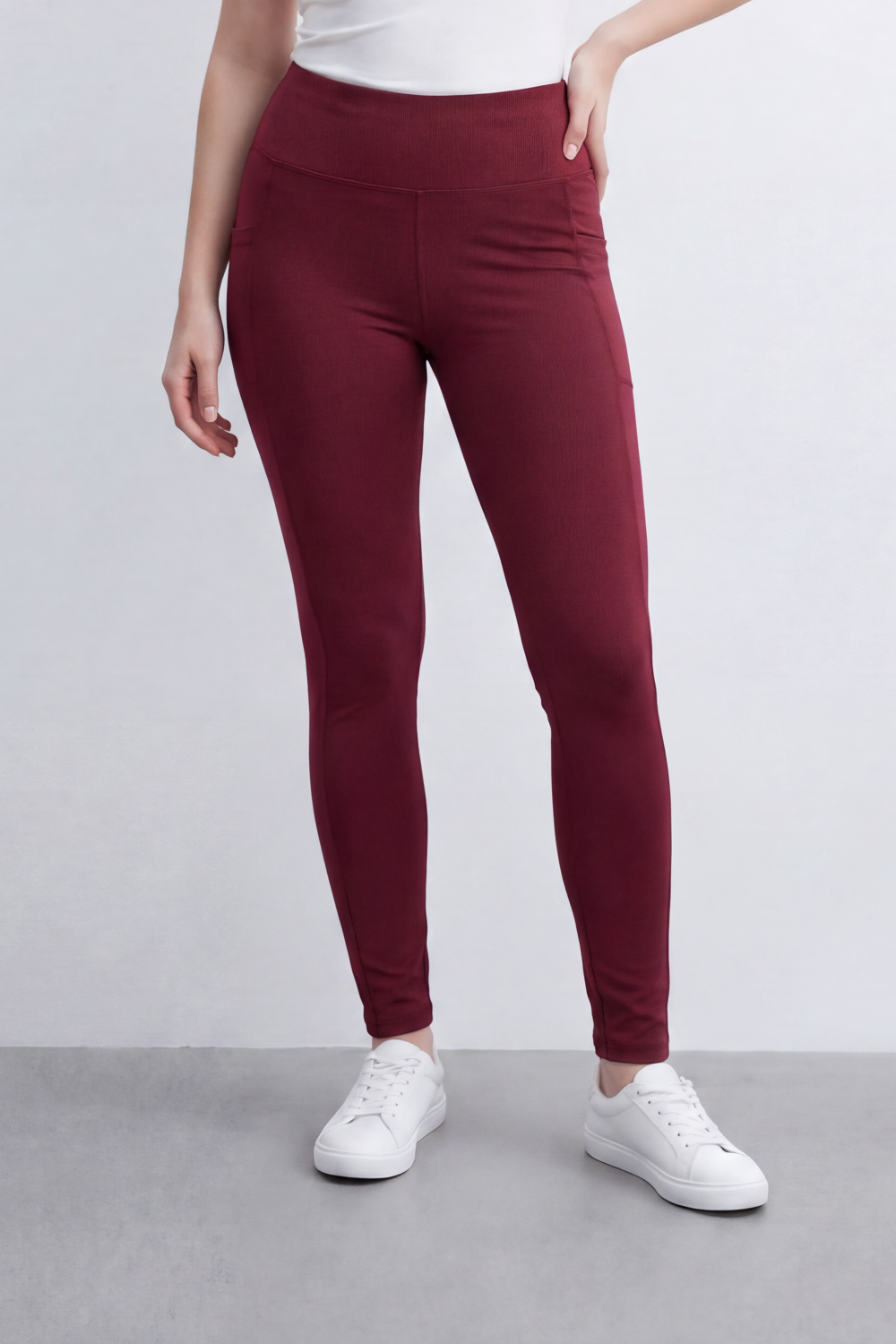 Women's Tomato Store Stretch Jersey Leggings High-Rise Waist Side Pocket Detail Sleek Body Fit