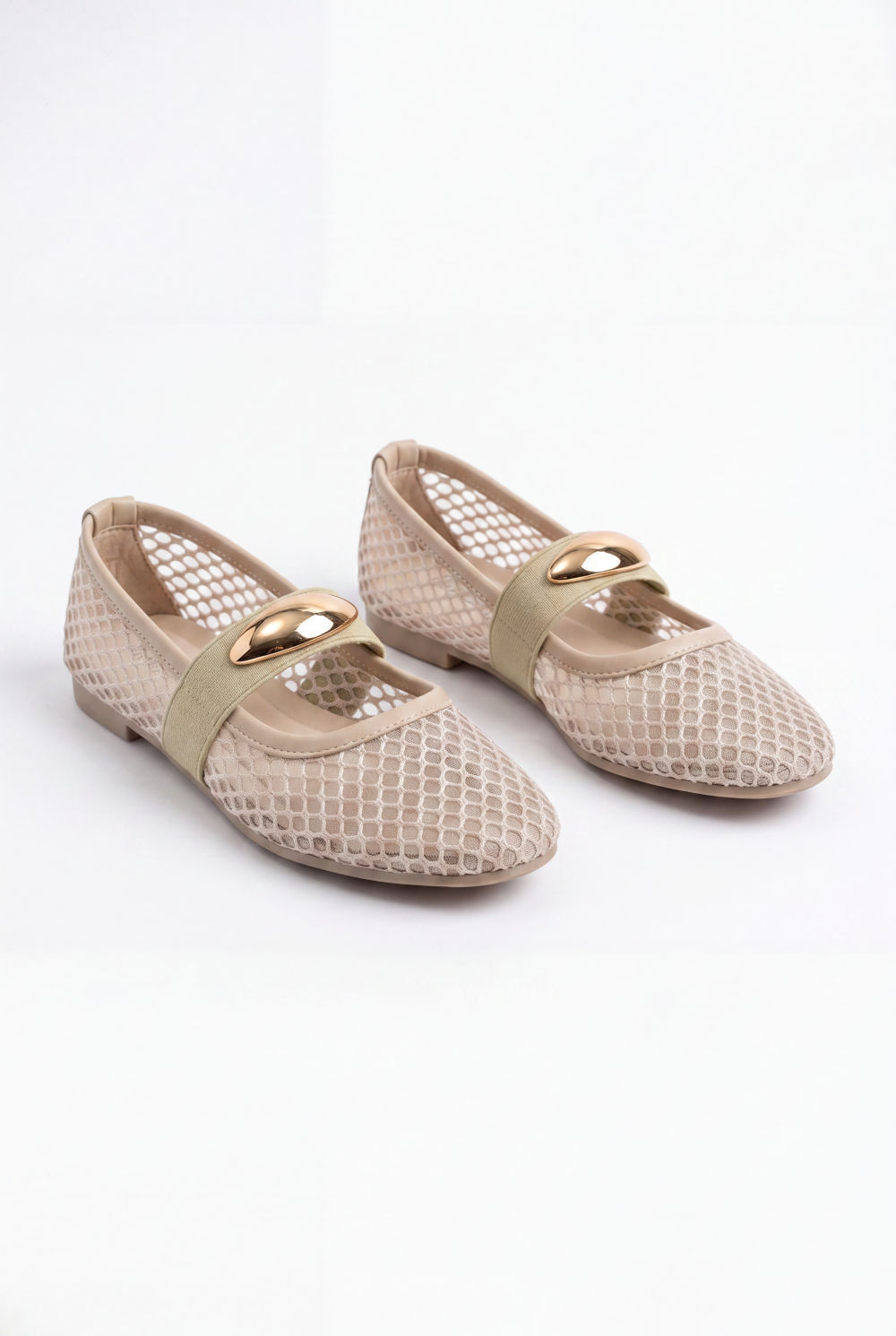 Women’s Tomato Store Mesh Ballet Flats Shoes Breathable Open Knit Design Decorative Strap Detail