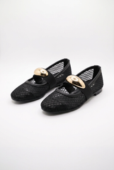 Women’s Tomato Store Mesh Ballet Flats Shoes Breathable Open Knit Design Decorative Strap Detail