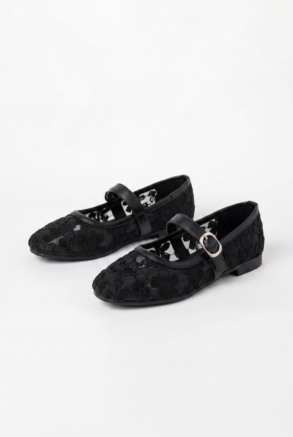 Women’s Tomato Store Lace Ballet Flats Shoes Delicate Floral Embroidery Mary Jane Strap Low Heel Design