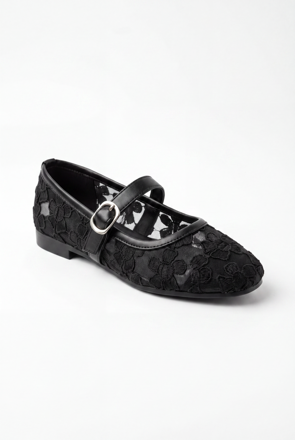 Women’s Tomato Store Lace Ballet Flats Shoes Delicate Floral Embroidery Mary Jane Strap Low Heel Design