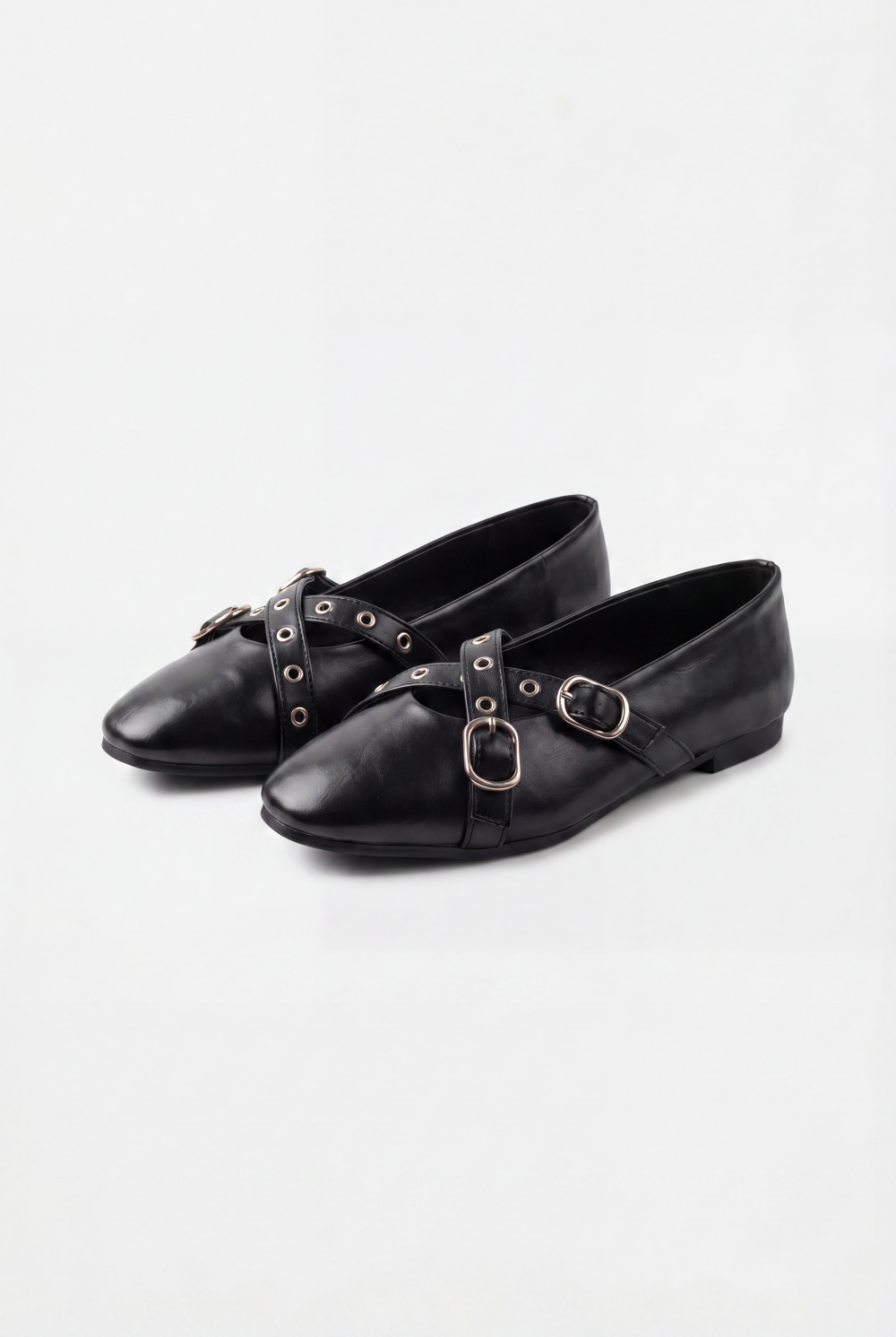 Women’s Tomato Store Mary Jane Flats Multi Strap Buckle Details Metal Eyelet Accents Ballet Flats Shoes